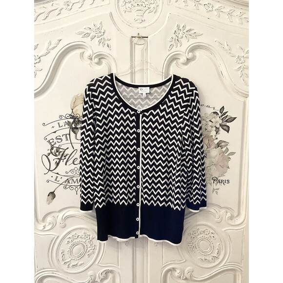 Talbots Sweater Women's 1X Black White Oprah Collection Knit Chevron - Picture 2 of 8
